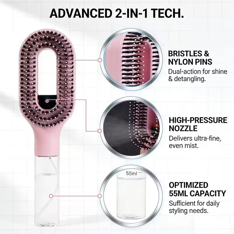 2In1 Sprayer Comb Detangling Scalp Massage Hairbrush with Spray Bottle Essential Oil Water Mist Spray Brush Anti-Static Autumn